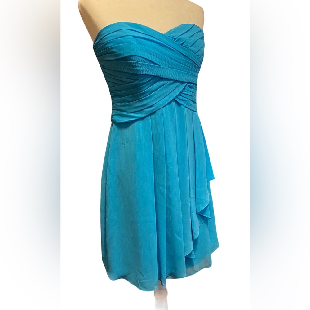 David’s Bridal Bridesmaid Teal Strapless Dress Size 8 - Picture 2 of 4
